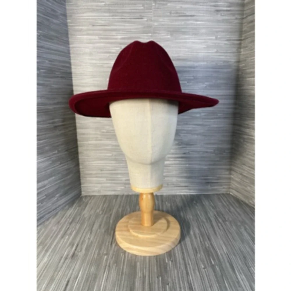 Pengcheng Womens Fedora Trilby Hat Red Wool Blend Buckle Band Boho OS New‎